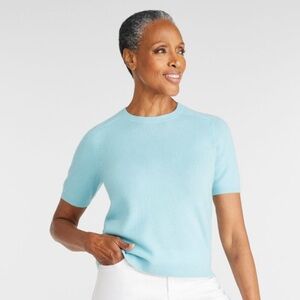 L.L. Bean Sky Blue Short Sleeve Cashmere Tee size L